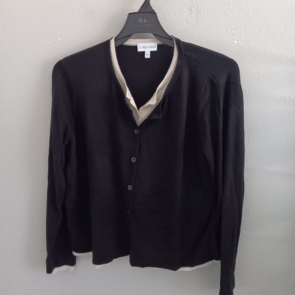 by Stacy London Double Layer Color Block Illusion Cardigan - Blk Sz 1X a682299 - Picture 2 of 5